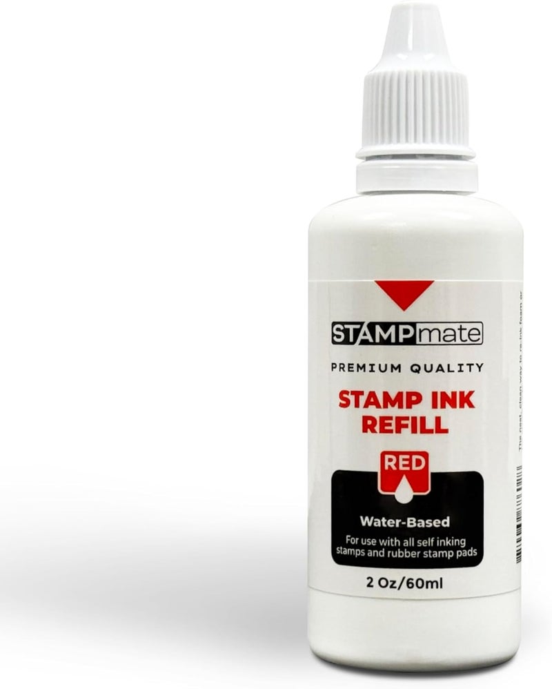Stampmate حبر تعبئة متميز لختم ذاتي الحبر وألواح الختم - زجاجة 2 أونصة (أحمر) - Image 4